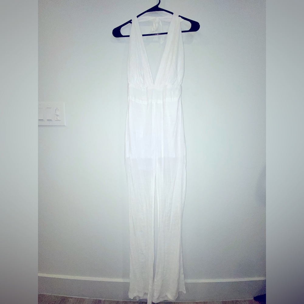 White halter linen jumpsuit